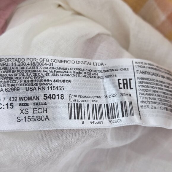 Mango MNG Mustard Yellow Checkered Gingham 100% Cotton Pockets Mini Dress XS - Picture 13 of 15